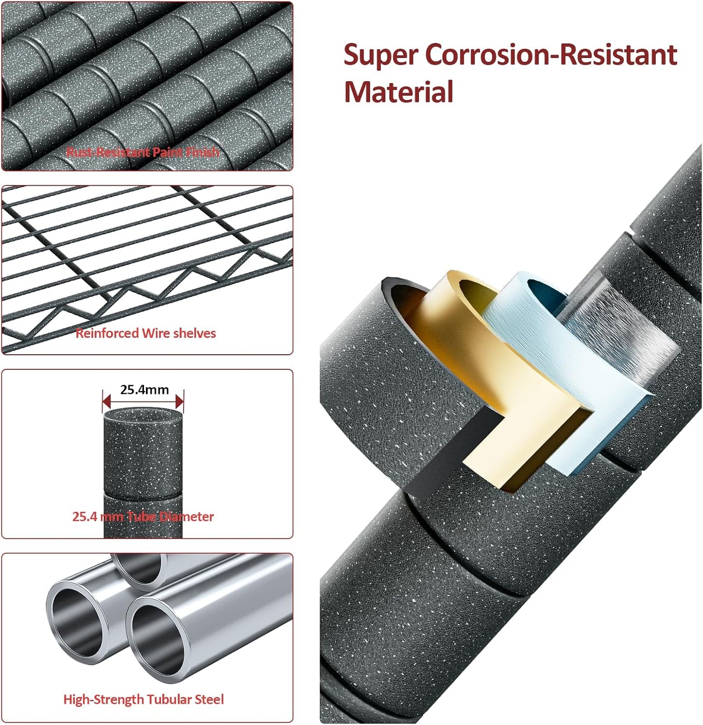 IZEUK 4-Tier Outdoor Metal Storage Shelving Unit, Heavy Duty Wire Rack Organizer with Rust-Resistant and Corrosion-Proof Coating (Grey, 17.7" D x 35.43" W x 59" H)