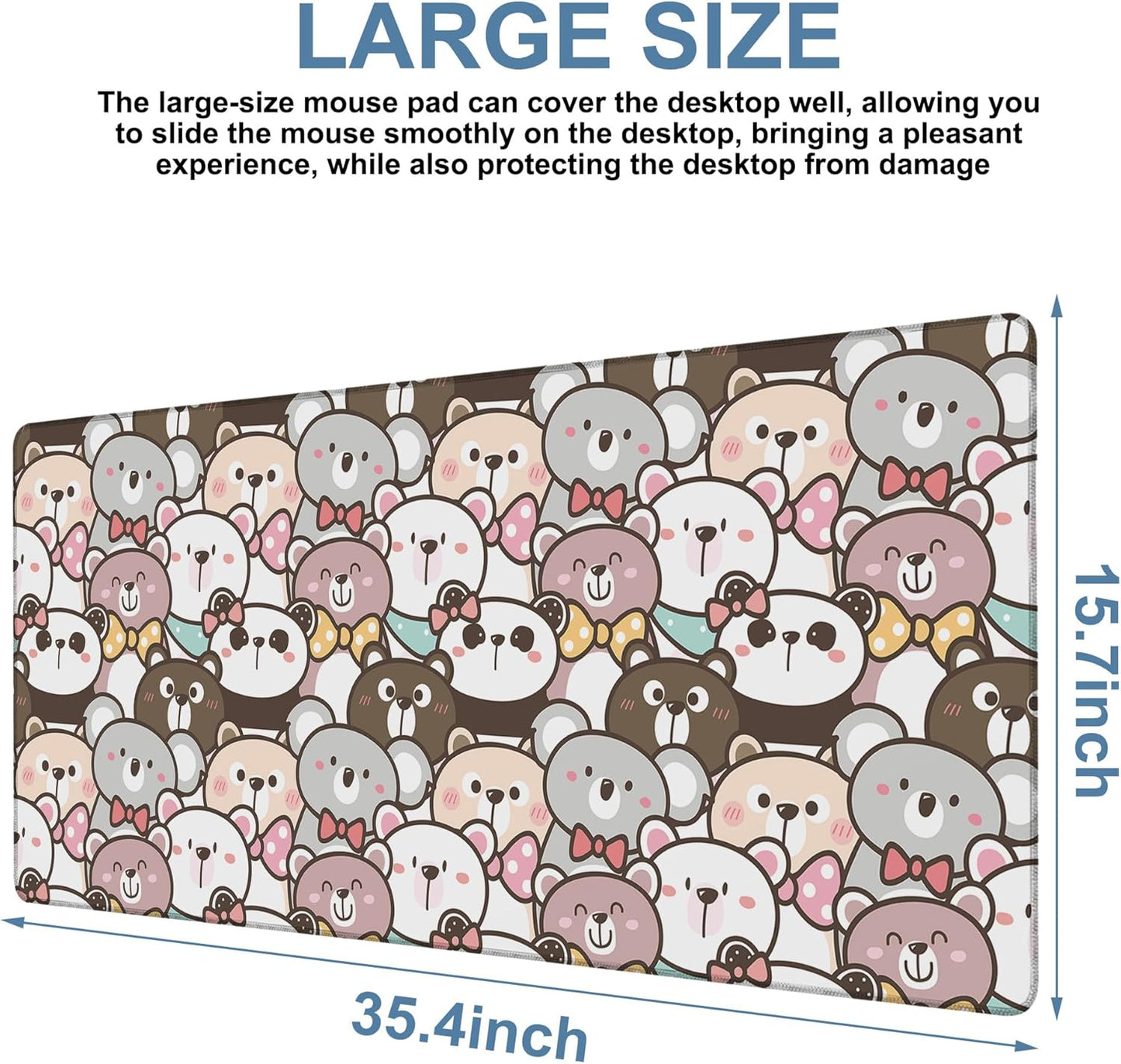 Gaming Desk Pad Large Extra Length Panda and Koala Mouse Pad Keyboard Laptop Non-Slip Waterproof with Rubber Base Thick Stitched Edge Mouse Mat for Office Home 35.4 x 15.7 Inches