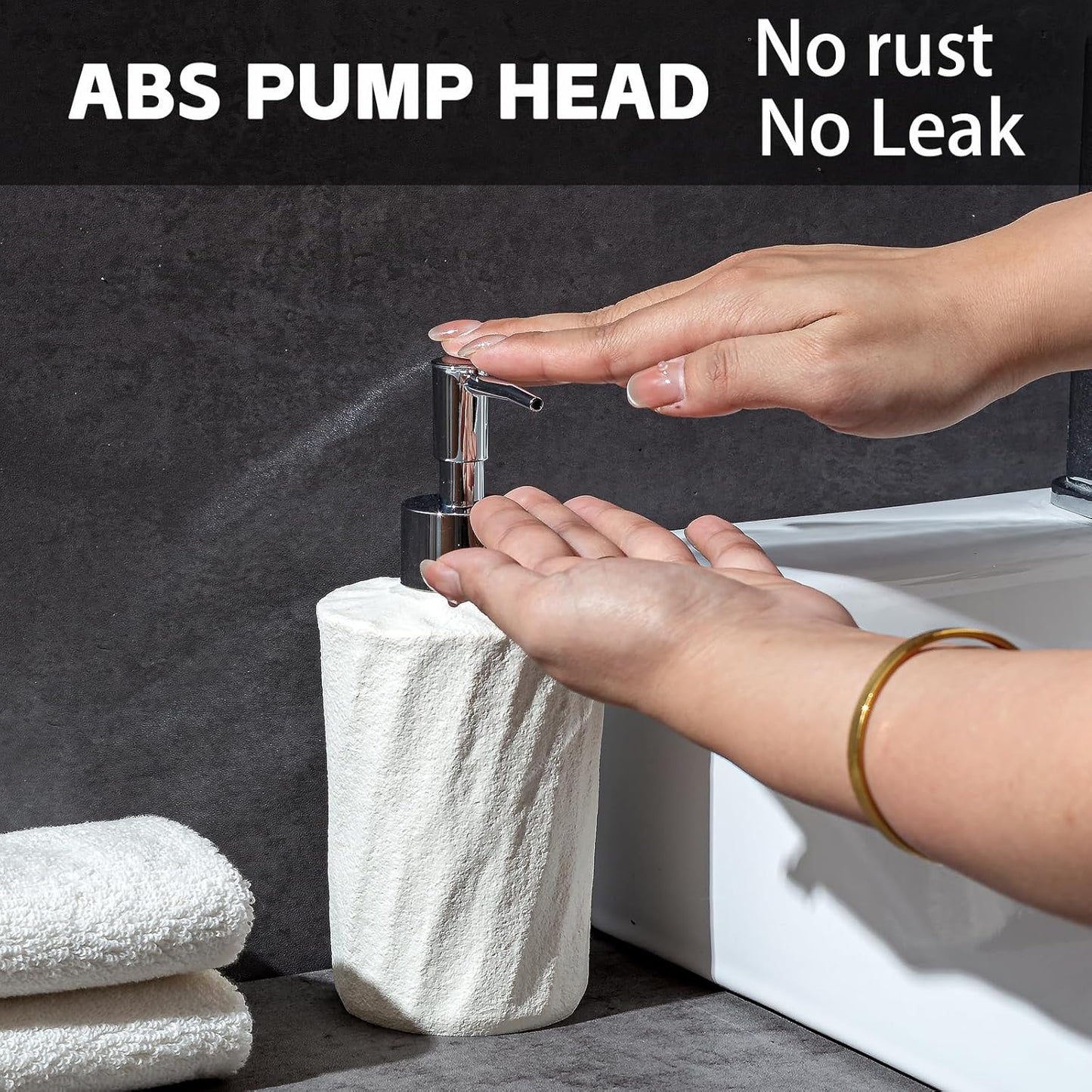 Soap Dispensers 340mL 11.5 OZ, 2 PCS Luxurious Hand Dish Lotion Shampoo Soap Dispenser Jar, Natural Stone Look Soap Pump Bottles for Kitchen Bathroom Countertop (White)