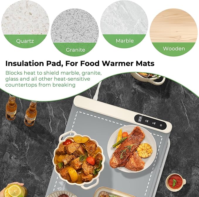 FYY Heat-resistant Mat for Food Warming Mats - 23×15.4 inch Tables Protected, Up to 50% Temperature Block, Foldable and Space-Saving, Waterproof, Oil-Resistant (Not Include Food Warming Mat)
