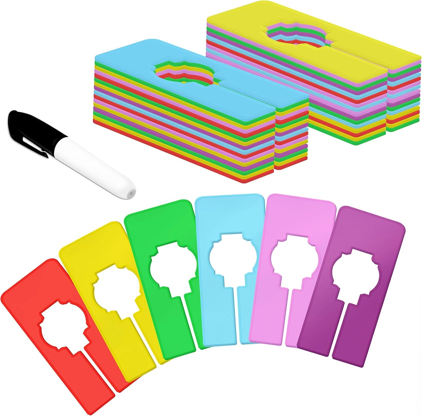 30 PCS Closet Rack Dividers, 6 Colors Rectangular Clothing Hanger Dividers with a Bonus Marker, Writable & Reusable for Sorting Clothes Size, Color Brand