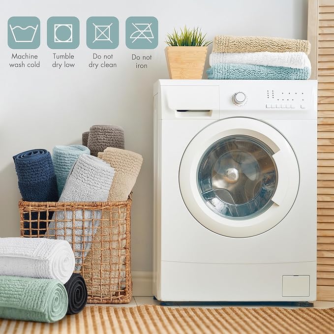 Madison Park Splendor Reversible 100% Cotton Tufted Bathroom Rug-3000 GSM Hotel Quality Luxurious Plush Medium Pile Bath Mat Absorbent, Quick Dry, Shower Room Décor, 24x72, Blue