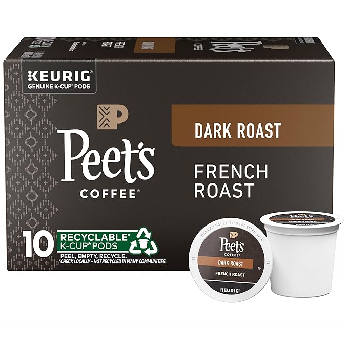 Peet's Coffee, Dark Roast Keurig K-Cup Pods - French Roast 10 Count (1 Box of 10 Pods)
