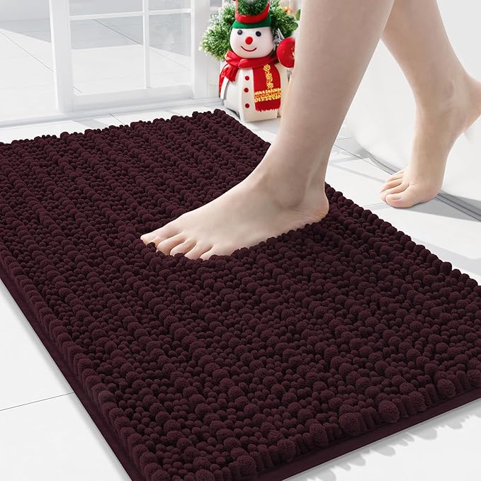 Arotive Luxury Chenille Bathroom Rug Mat, Extra Soft Thick Absorbent Shaggy Bath Rugs, Non-Slip Machine Wash Dry, Plush Bath Mats for Bathroom, Shower and Tub, 30x20, Black Cherry