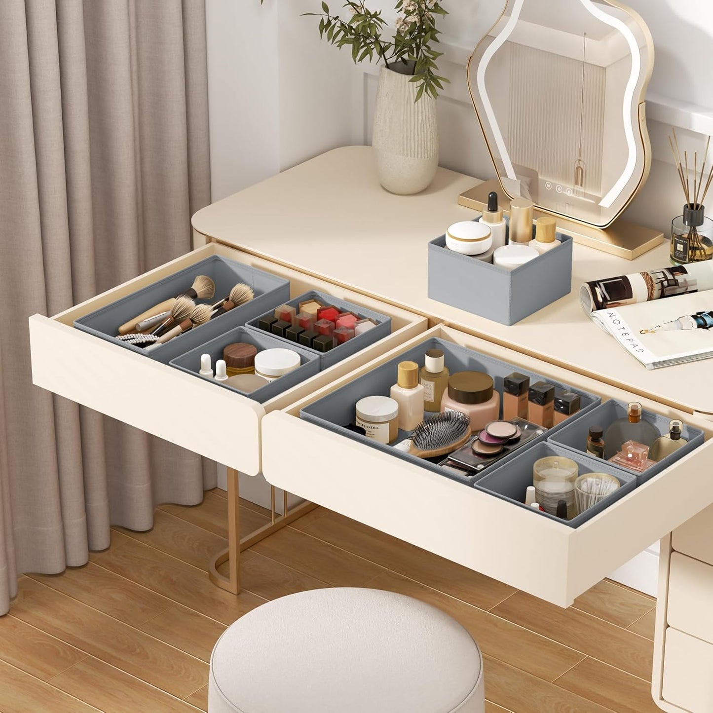 DIMJ Drawer Organizer Clothes - 18 Pack Closet Drawer Organizer Bins for Baby Clothes Storage, Fabric Dresser Organizer for Nursery Bedroom, Foldable Small Drawer Dividers for Underwear Socks