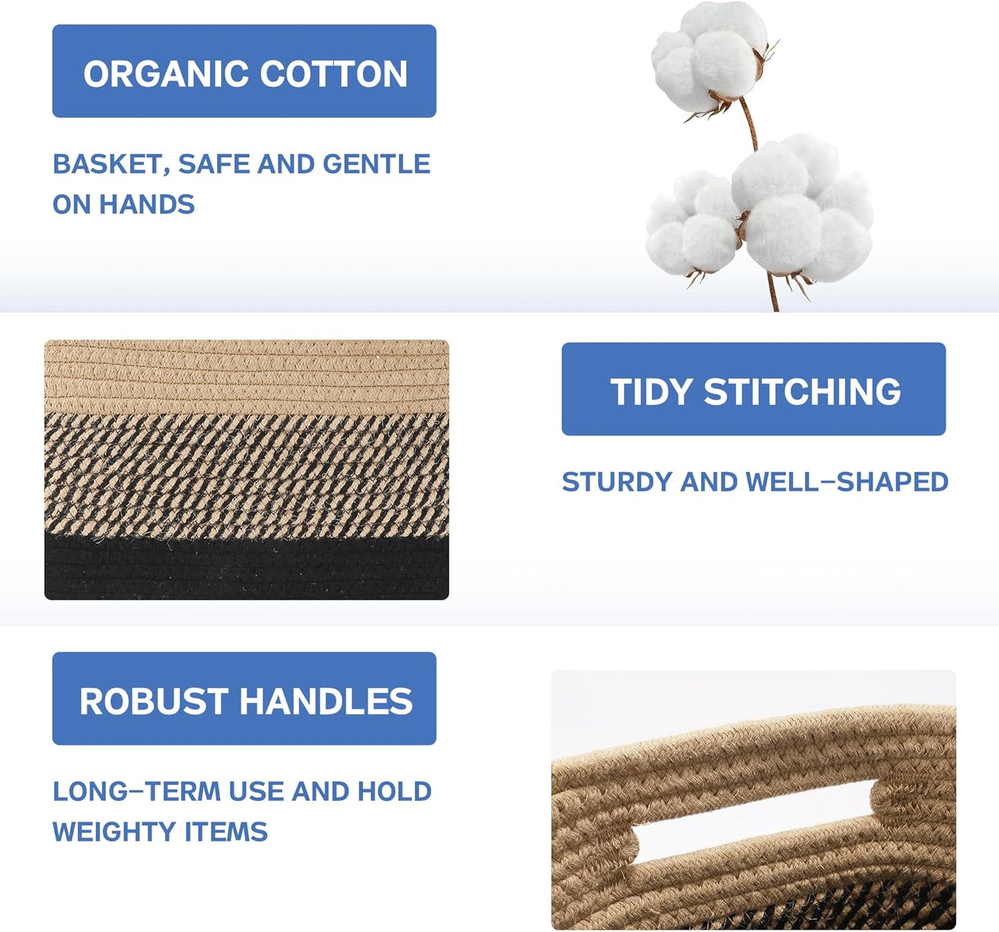 4 Pack Woven Storage Baskets for Organizing - Cotton Rope Baskets for Closet, Toys, Books, Towels, Durable Storage Bins for Shelves, Living Room, Bedroom, 14.76''Lx9.84''Wx8.86''H (Brown, 13")