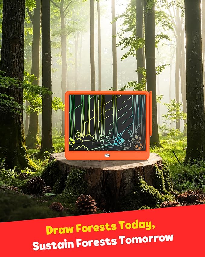 TEKFUN LCD Writing Tablet Doodle Board, 12inch Colorful Drawing Tablet Writing Pad, Kids Travel Essentials, Toddler Toys 5 6 7 8 Year Old Girls Boys (Orange)