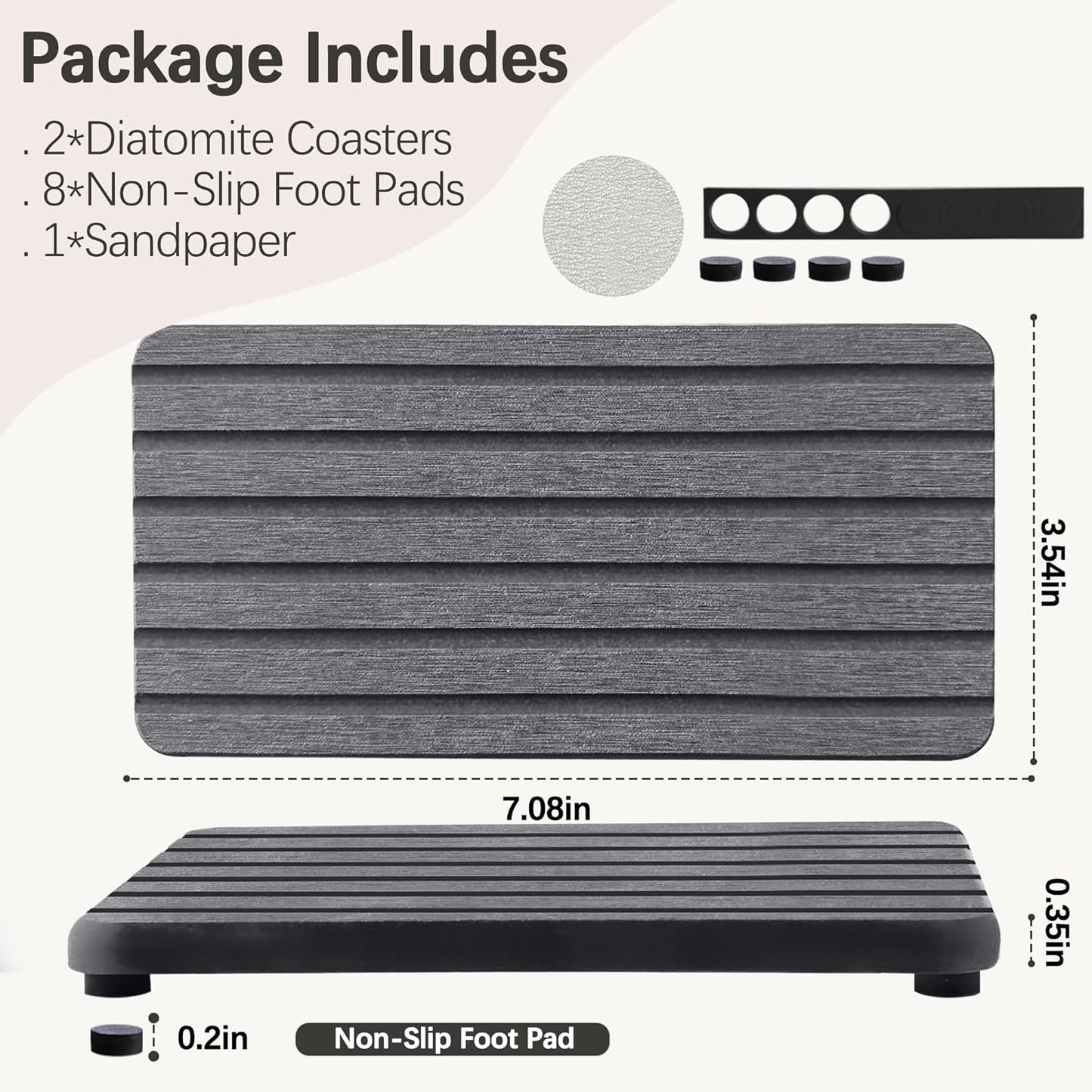 2 PCS Water Absorbent Diatomite Coasters (7.1" x 3.5"), Grooved Design, Water Absorbing Stone Used for Hand Soaps & Plants & toiletries in The Modern Home