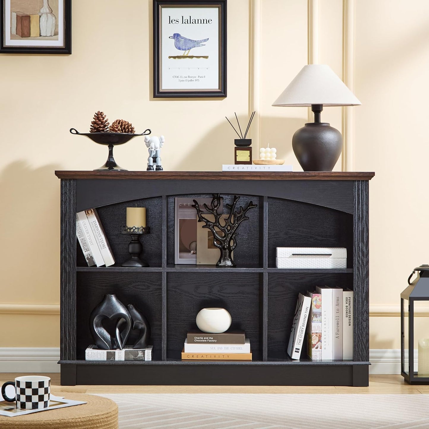 Black Bookshelf, 6-Cube Bookcase and Kids Bookshelf, Wooden Storage Cabinet with Cube Organizer, Modern Book Shelf for Bedroom Furniture, Living Room, Office Storage, Toy Organizer, Display Cabinet