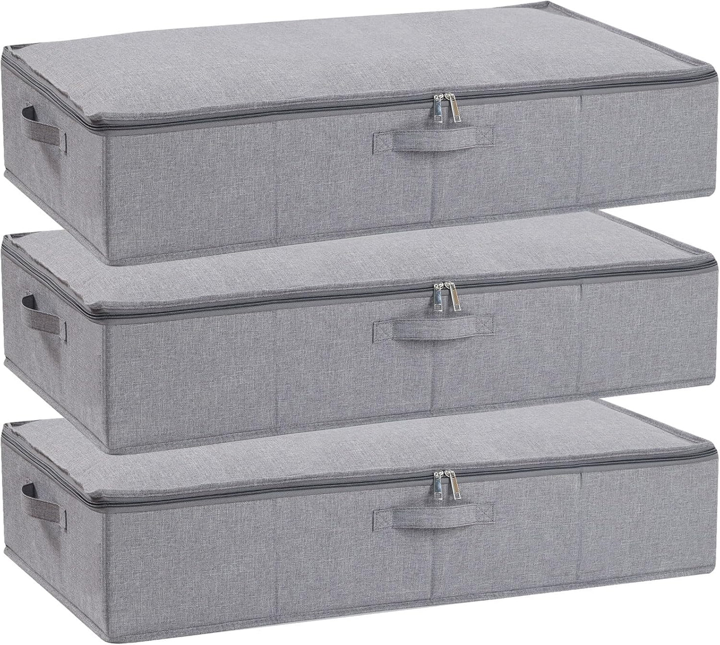 Under the Bed Storage Bins, 31.5 x 15.7 x 5.9 Inch Closet Organizers with Reinforced Handles for Blanket, Sheets, Pillows, Towels, Shoes, Grey, 3 Pack