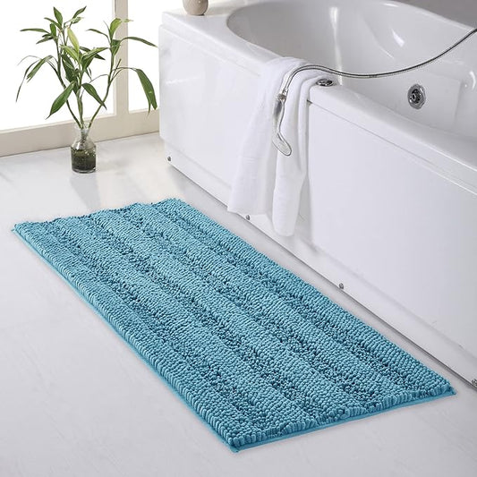 KGORGE Absorbency Bathroom Rugs - Non-Slip Chenille Shower Mats Washable Quick Drying Ultra Soft Plush Area Carpet for Bathtubs Spa, Bluish Green, 47" W x 24" L, 1Pc