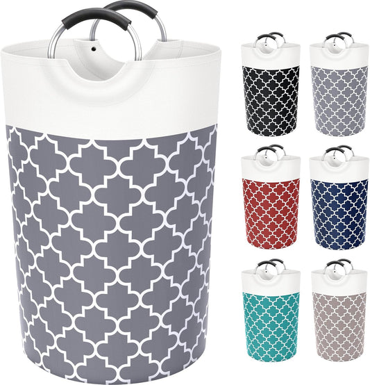 Large Laundry Basket Laundry Hamper Bag Washing Bin Clothes Bag Collapsible Tall With Handles Waterproof Travel Bathroom College Essentials Storage For College Dorm, Family (Grey)115L