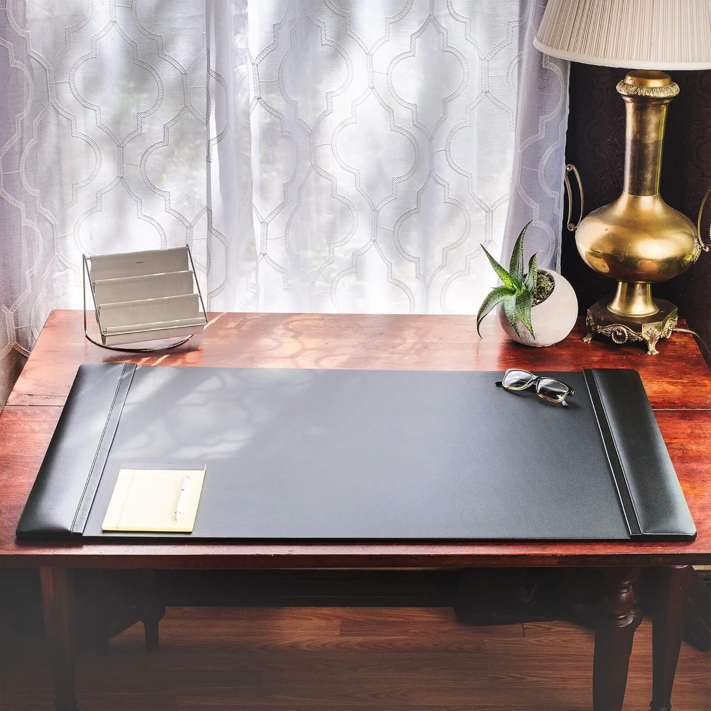 Dacasso Black Leather 38" x 24" Side-Rail Desk Pad