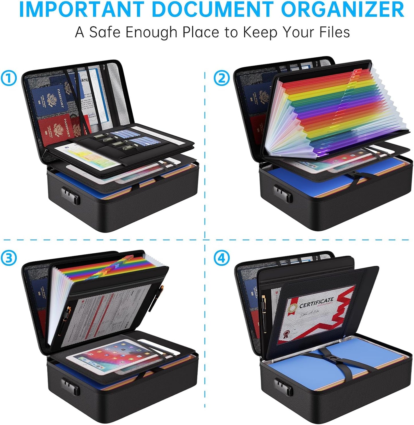 ENGPOW 5200℉ Soft Case Fireproof Document Box with Lock,Fireproof Box with 25 Colorful Pocket Accordion File Folder,Fireproof Water Resistant Safe File Organizer Storage for Important Documents