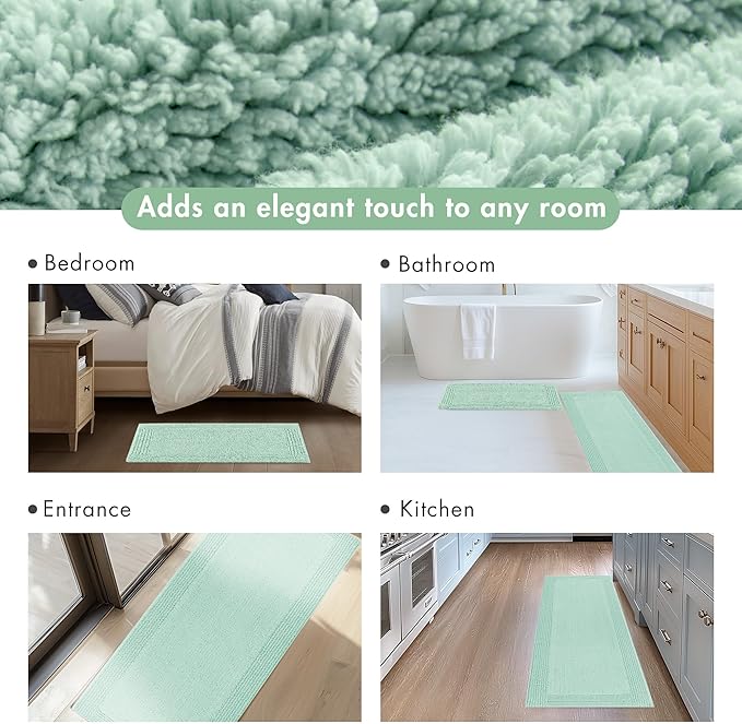 Madison Park Splendor Reversible 100% Cotton Tufted Bathroom Rug-3000 GSM Hotel Quality Luxurious Plush Medium Pile Bath Mat Absorbent, Quick Dry, Shower Room Décor, 24x60 Green