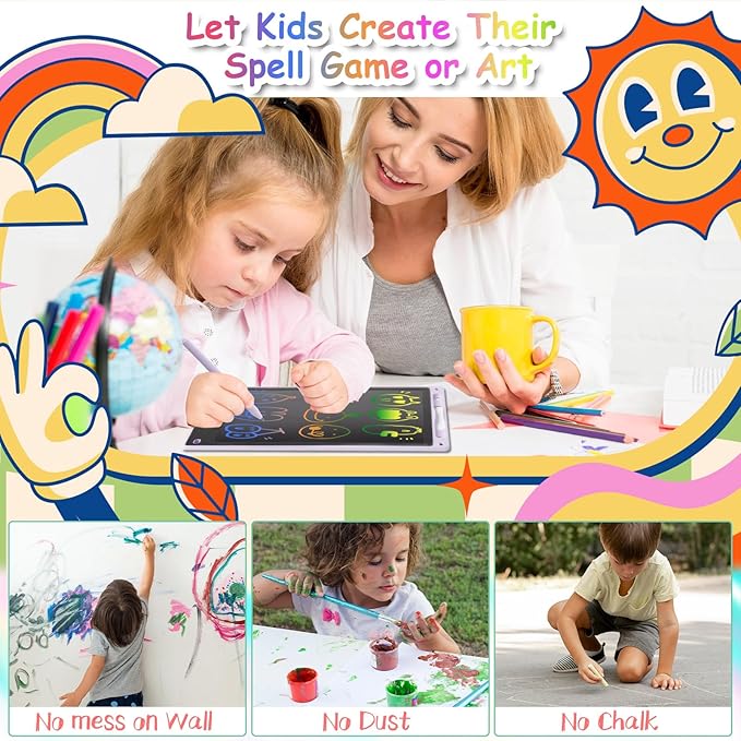 12 Inch LCD Writing Tablet - Colorful Electronic Drawing Pad & Doodle Board for Kids Ages 3-8, Erasable Educational Toy, Birthday and Christmas Gift for Girls and Boys (White)