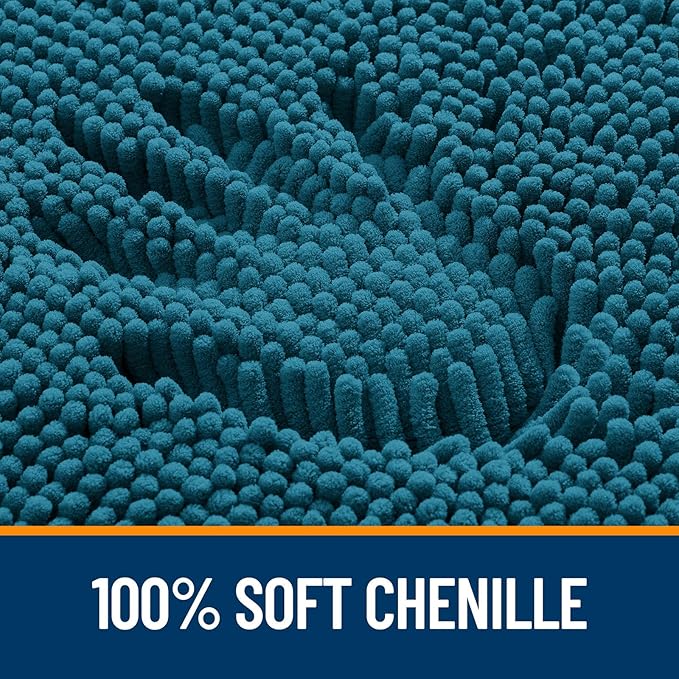 OLANLY Bathroom Rugs 44x24, Extra Soft Absorbent Chenille Bath Rugs, Rubber Backing Quick Dry, Machine Washable Bath Mats for Bathroom Floor, Tub and Shower, Home Decor Accessories, Peacock Blue