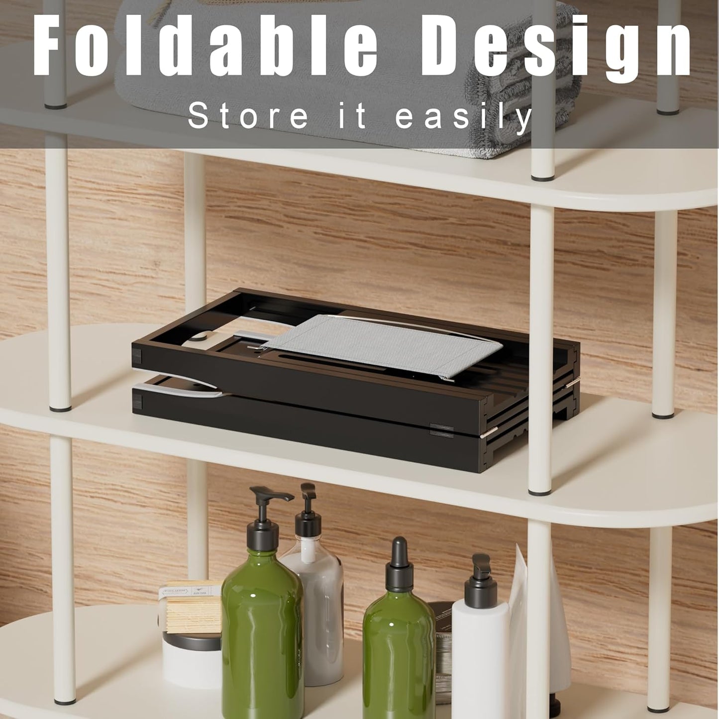 Foldable Bathtub Caddy Tray for Tub,Bamboo Expandable Bath Table Trays,Premium Bathroom Accessories for New Home & Mothers Day & Birthday Gifts for Couples,Black