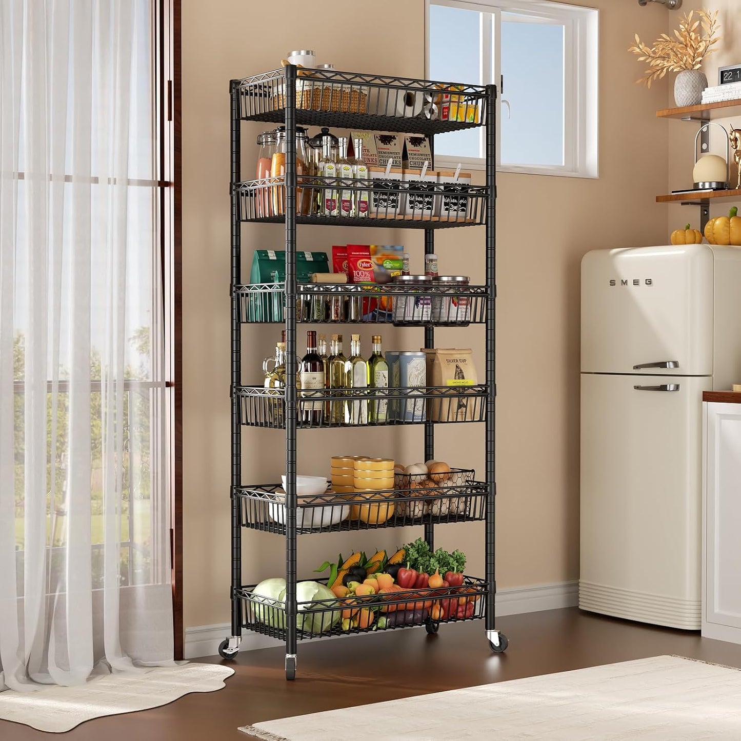 SINGAYE Shelf 6 Tier Wire Shelving Unit Adjustable Storage Shelves Big Basket Rack for Garage Kitchen Office Pantry Laundry Room Organizers13.5 D x 30" W x 65" H Black