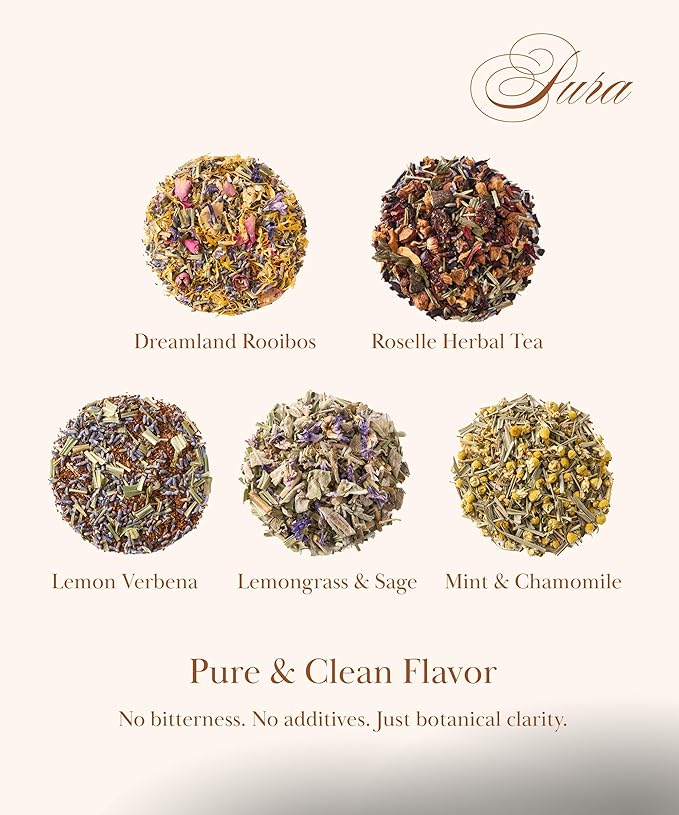 Decaf Herbal Tea Sampler – EZR Leaf 22ct Caffeine-Free Pyramid Bags, Assorted Fruit & Floral Blends with Lemon Verbena, Chamomile Mint, Dreamland, Roselle – Variety Tea Gift Set for Tea Lovers