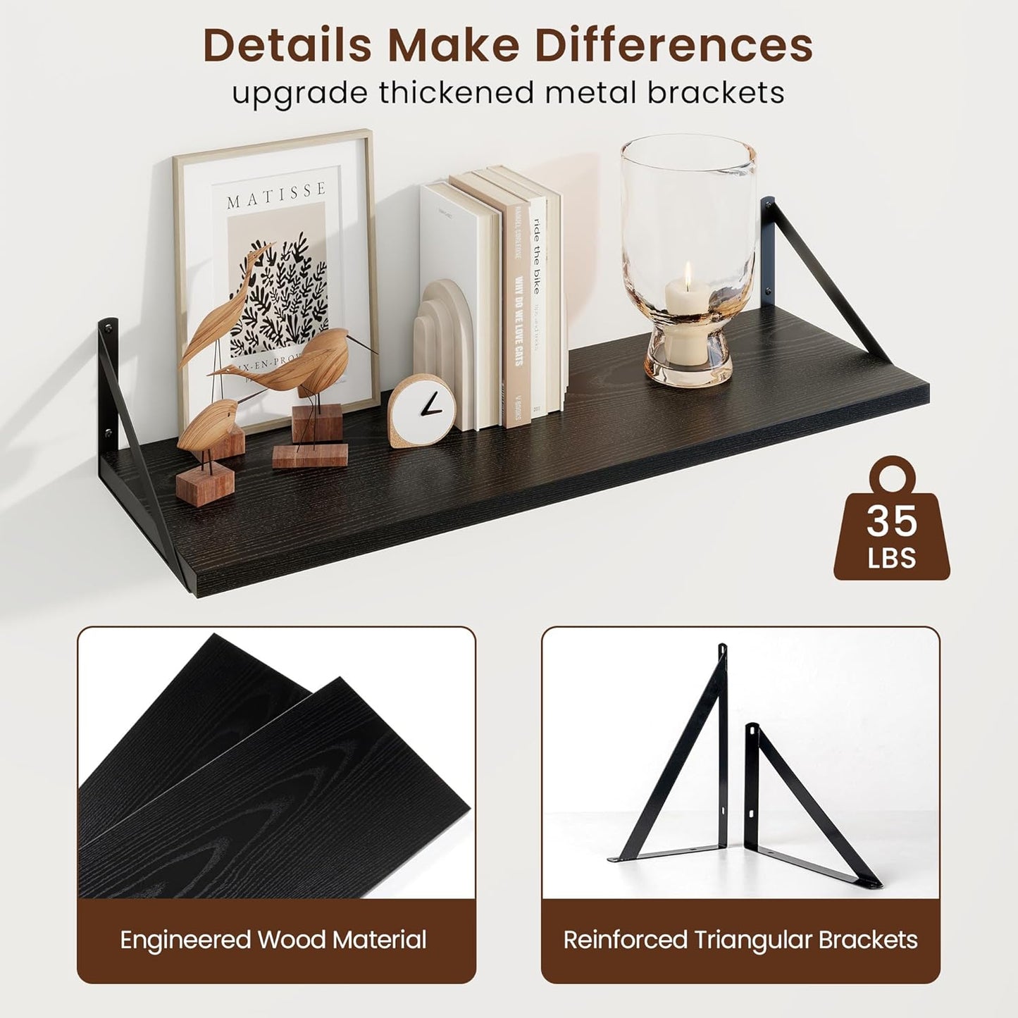 Axeman Black Floating Shelves for Wall - 30 Inch Wide x 10 Inch Deep Floating Shelves Set of 2 -Black Wide Wall Shelves for Living Room Bathroom Bedroom