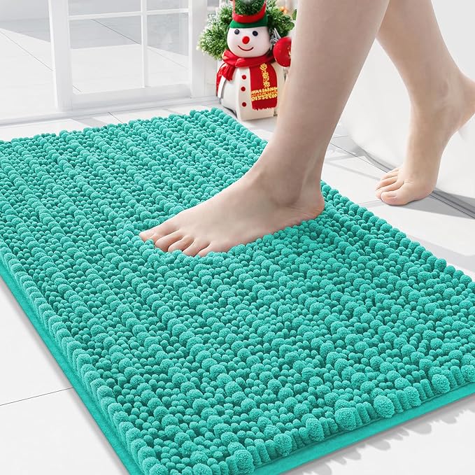 Arotive Luxury Chenille Bathroom Rug Mat, Extra Soft Thick Absorbent Shaggy Bath Rugs, Non-Slip Machine Wash Dry, Plush Bath Mats for Bathroom, Shower and Tub, 34x21, Teal