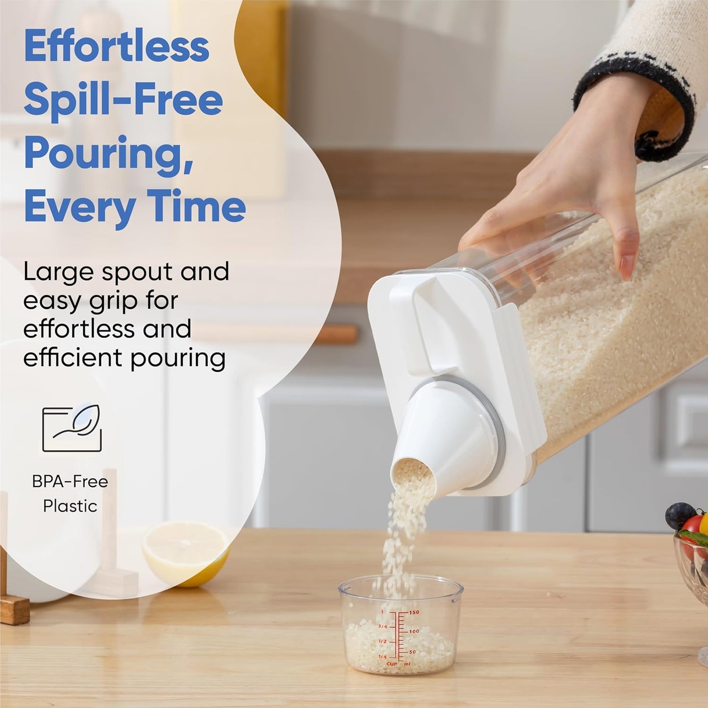 Chef's Path Airtight Food Storage Containers, Pack of 2 – 2.9L Cereal and Pasta Storage Organizer with Spout, Handle, & Measuring Cup Lid – Kitchen & Pantry Organizer for Food & Baking Supplies