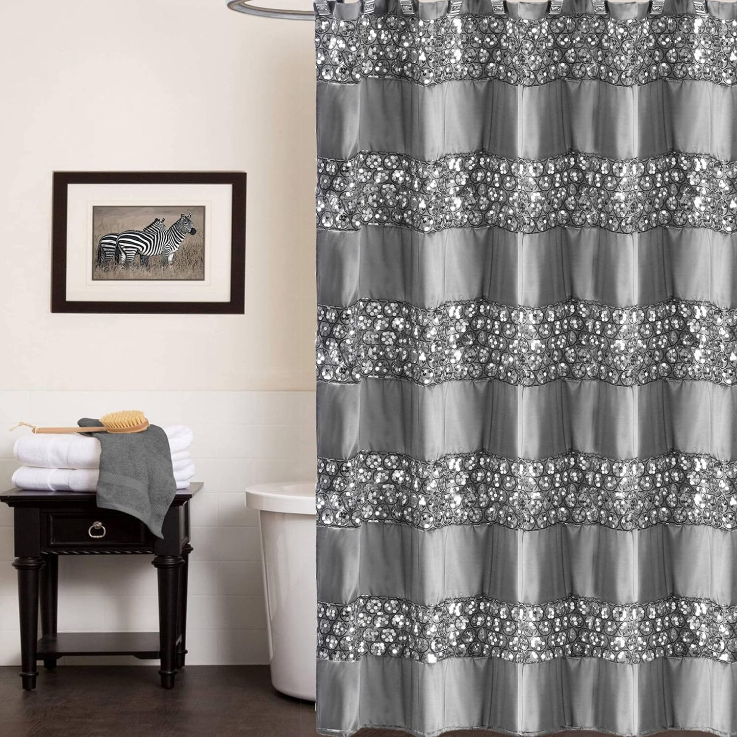 Zahari Home Sinatra 13pc Bathroom Shower Curtain Set - Classic Luxury Fabric Curtains with Unique Design & 12 Hooks