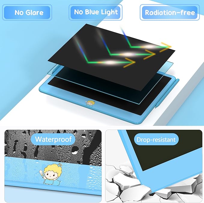 Hockvill LCD Writing Tablet for Kids 12 Inch, Toys for Boys Girls Drawing Pad for 3 4 5 6 7 Year Old Kids Toys, Toddler Erasable Doodle Board Travel Essentials, Children’s Day Gift - Blue