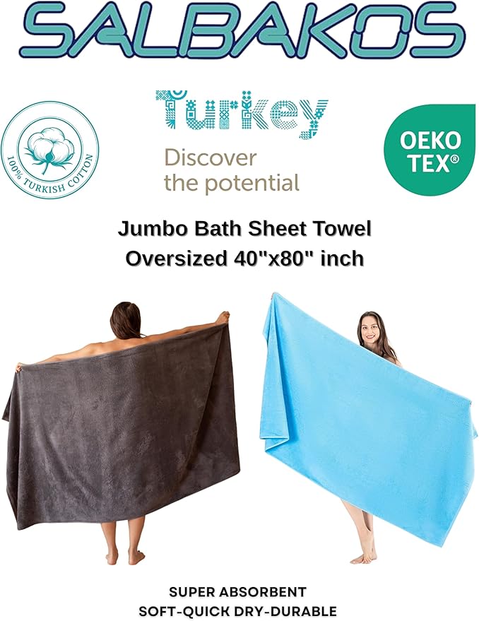 SALBAKOS 100% Turkish Cotton Towels (Taupe, Jumbo Bath Sheet)