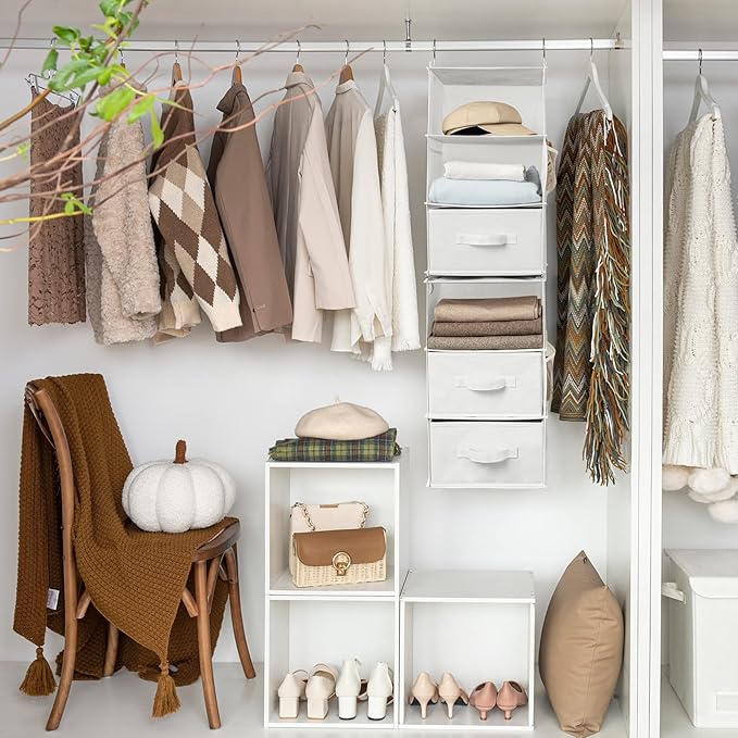 GRANNY SAYS 6-Shelf Hanging Organizer for Closet, Separable to 2 Pack 3-Shelf Hanging Shelves, Organization and Storage with 3 Different Drawers, 4 Side Pockets, White, 1-Pack