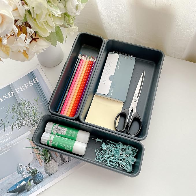 BYCY Office Drawer Organizers Bins Junk Drawer Organizers Tray Storage Dividers for Office Desk Dress Makeup (13pcs 2Size)