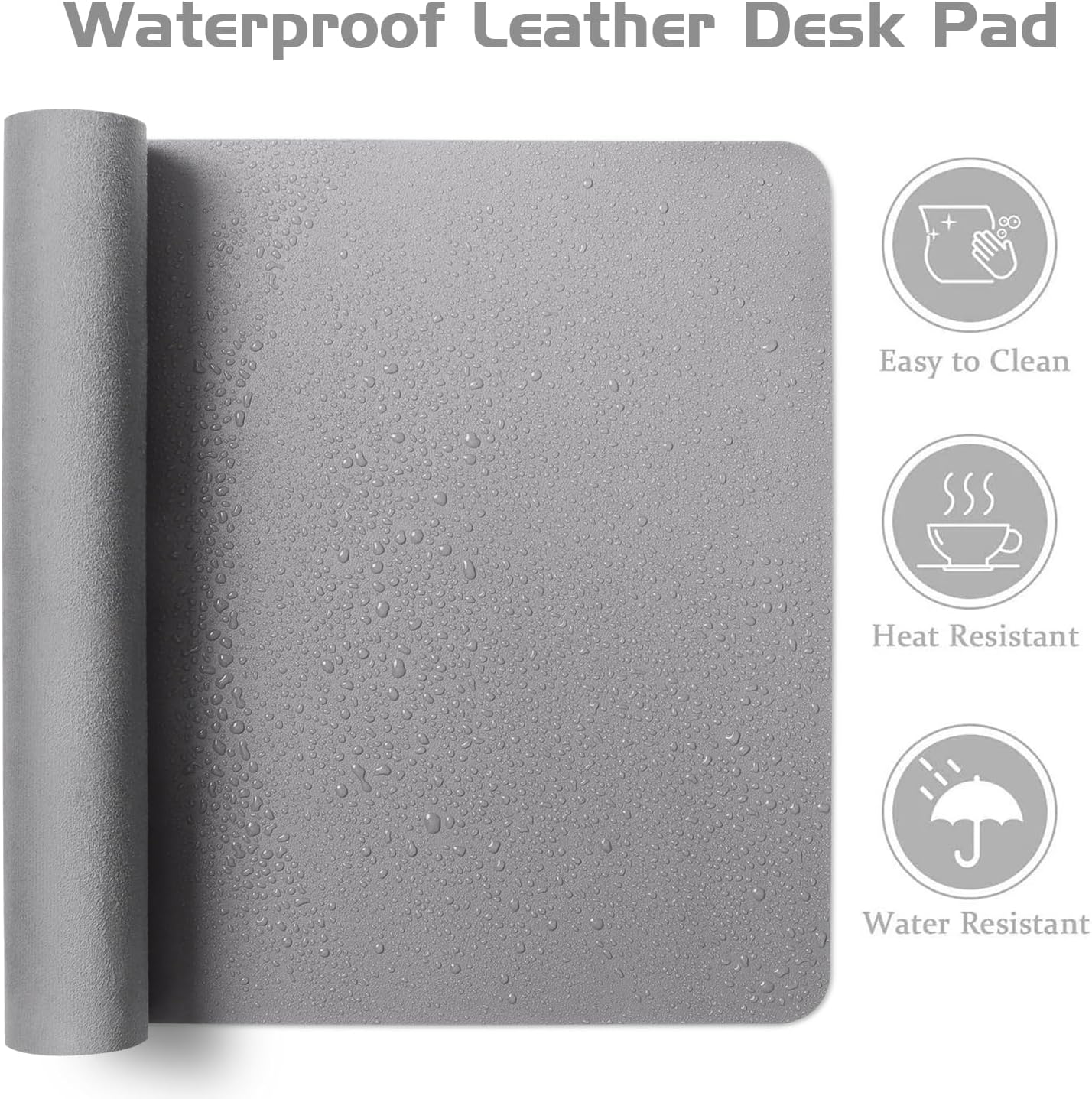 Aothia Leather Desk Pad Protector, Office Desk Mat, Large Mouse Pad, Laptop Desk Pad, Non-Slip PU Leather Desk Blotter, Waterproof Desk Writing Pad for Office and Home (Light Grey, 47" x 24")