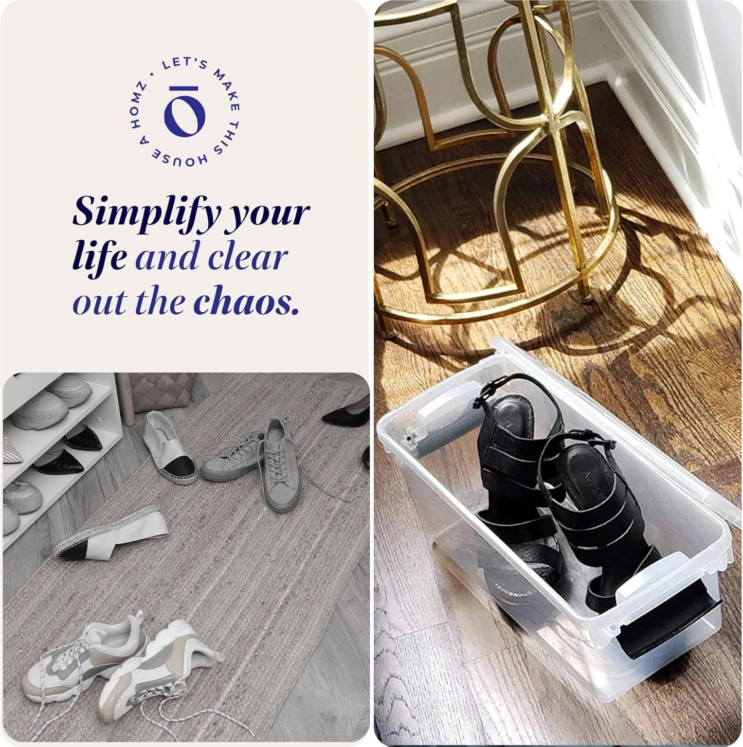 HOMZ 5-Pack Latching Lid, Clear Plastic Storage Organizer Bins, 7.5 Quart, Gray Latch - Stackable Organizing Containers for Home, Garage, and Office