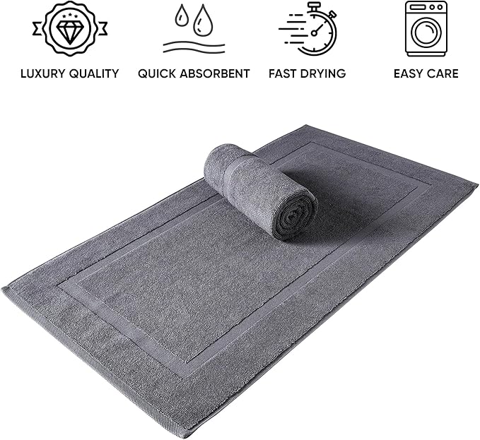 SALBAKOS 100% Turkish Cotton Bath Mat Set 2-Piece - 20x34 inch, Premium Quality Hotel & Spa Collection, Soft, Absorbent, Long Lasting, Durable Bathroom Rugs | Made in Turkey (Gray, 2 Bath Mats)