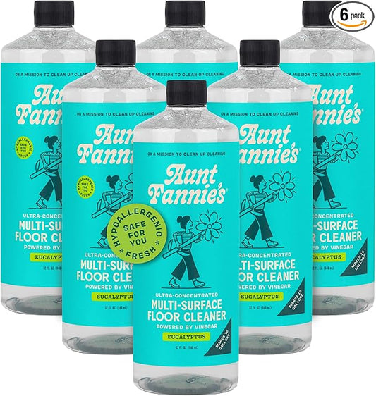 Aunt Fannie's Ultra Concentrated Floor Cleaner Vinegar Wash, Multi-Surface Solution For Mopping, Makes 16 Gallons, Eucalyptus Scent, 32 oz. (Pack of 6)