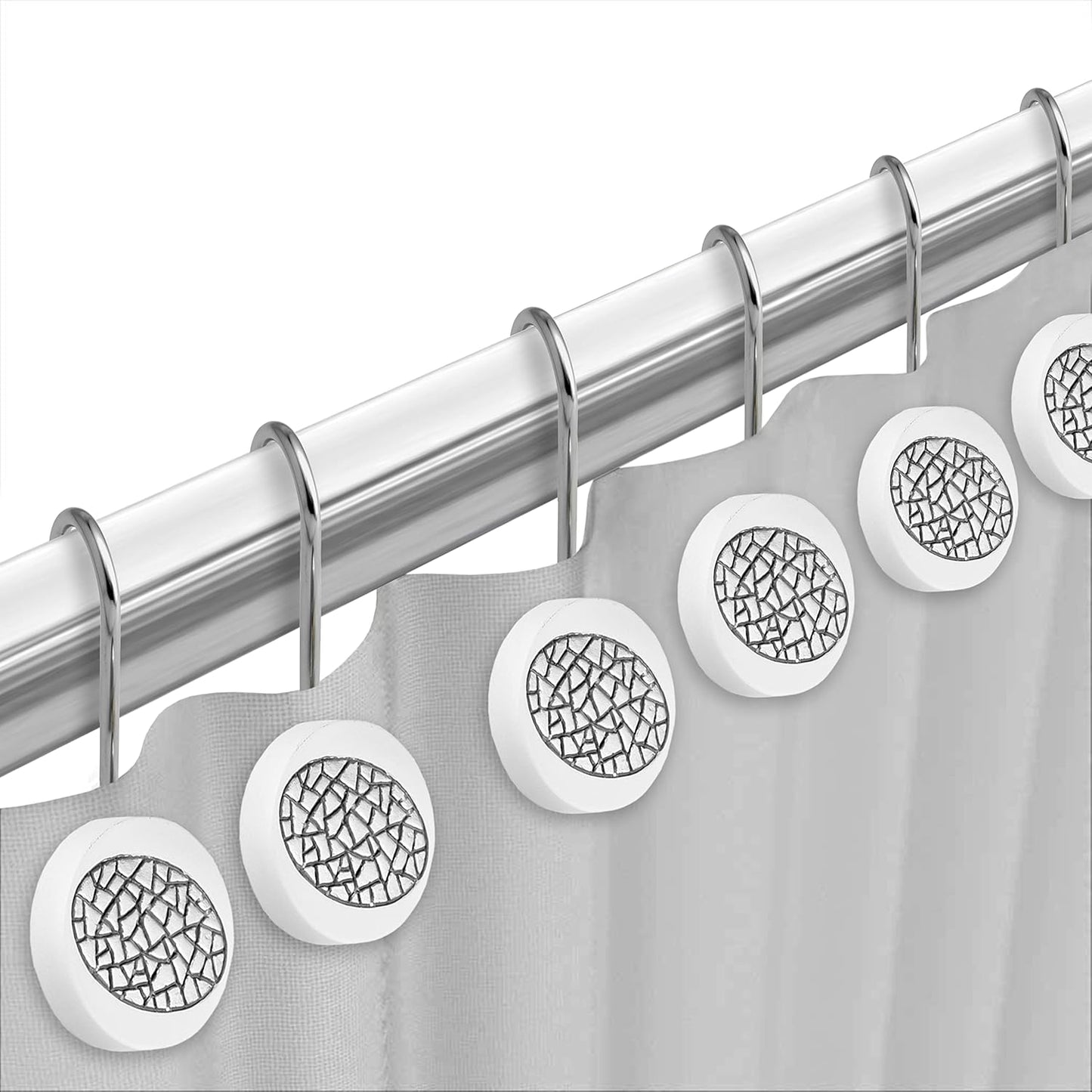Zahari Home Sinatra Bathroom Shower Curtain Set - 13pc Classic White Shower Curtain & Hooks - Unique Design