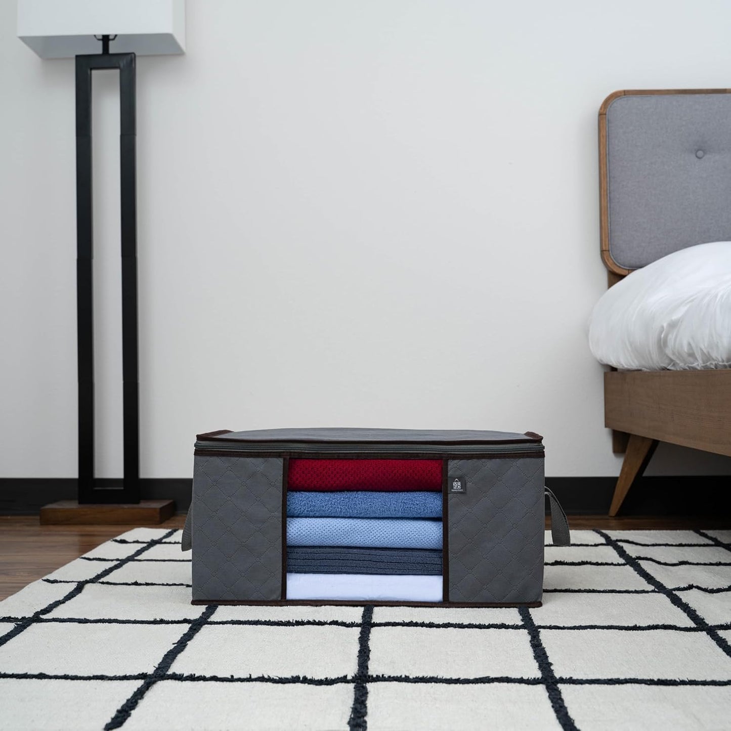 VENO 3 Pack Large Clothes Storage Bag Organizer with Reinforced Handle Thick Fabric for Comforters, Blankets, Bedding, Foldable with Sturdy Zipper, Clear Window, Grey, Reusable (13.3 Gallon)