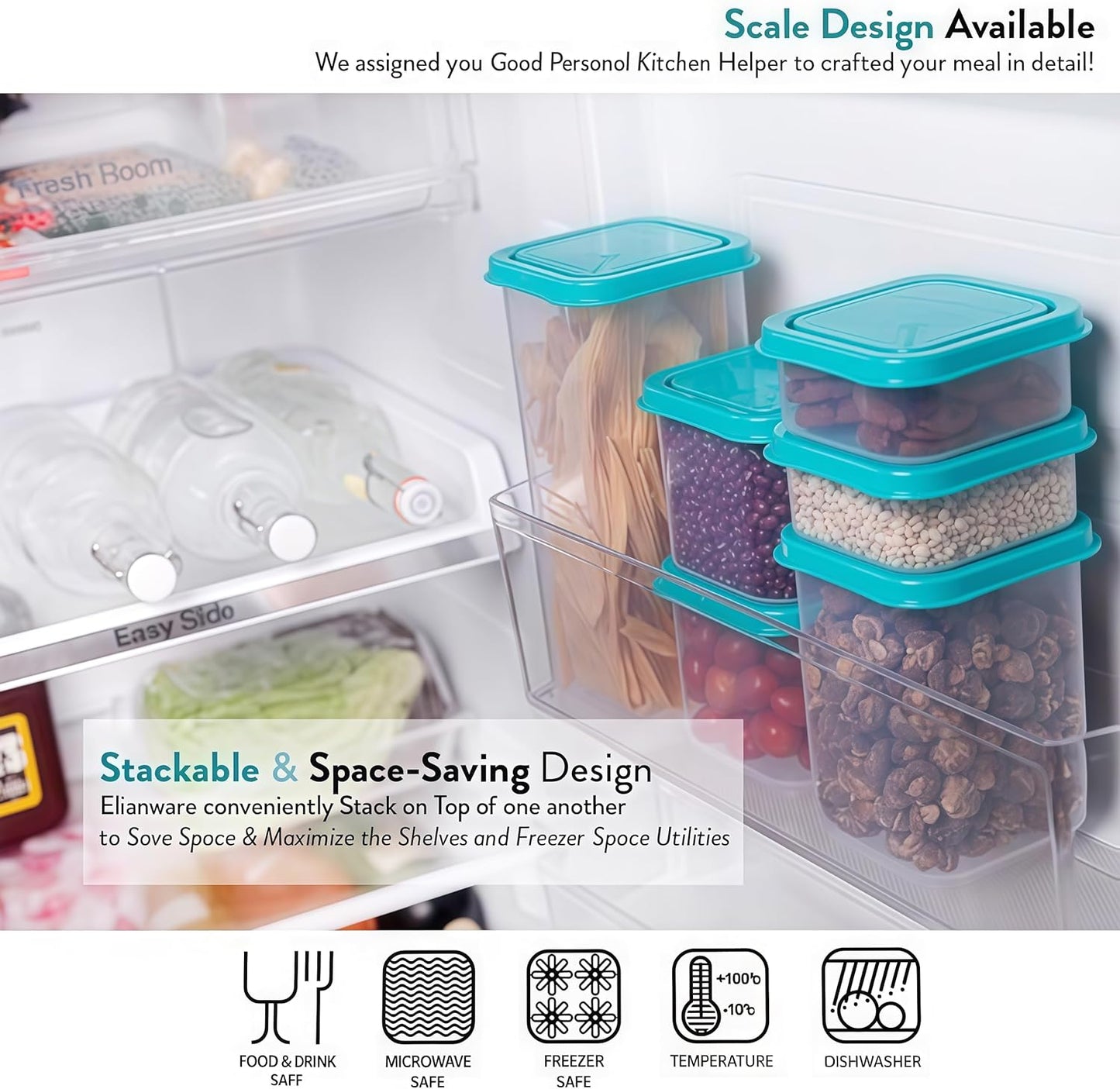 Airtight Food Storage Container With Lids 9PCS Family Set, BPA-Free Food-grade Plastic Stackable Leak-proof Kitchen Pantry Organizers for Pasta, Nuts, Dry Goods, Snack,Modular Design (Blue)