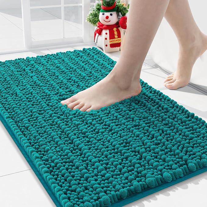 Arotive Luxury Chenille Bathroom Rug Mat, Extra Soft Thick Absorbent Shaggy Bath Rugs, Non-Slip Machine Wash Dry, Plush Bath Mats for Bathroom, Shower and Tub, 30x20, Lake Blue