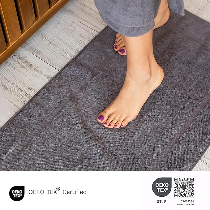 SALBAKOS 100% Turkish Cotton Bath Mat Set 2-Piece - 20x34 inch, Premium Quality Hotel & Spa Collection, Soft, Absorbent, Long Lasting, Durable Bathroom Rugs | Made in Turkey (Gray, 2 Bath Mats)