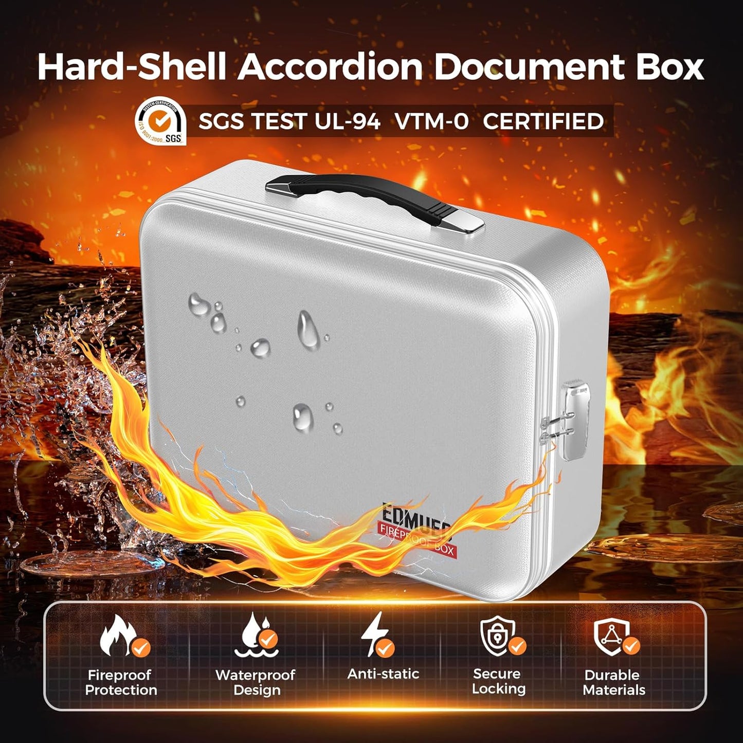 Fireproof Document Box with Lock, Waterproof File Safe Box for Documents, Fireproof and Waterproof Important Document Organizer for Home and Office - Silver Gray