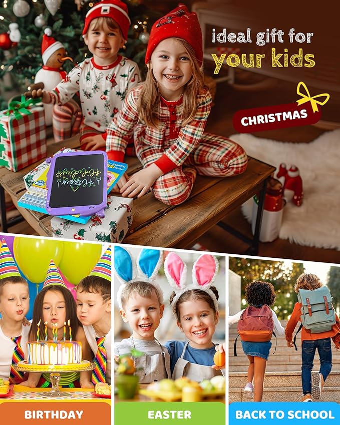 TEKFUN Toddler Boy Toys, LCD Writing Tablet for Kids, Doodle Board Dinosaur Toys, Travel Essentials Toys for 3 4 5 6 7 Year Old Boys Girls, Easter Birthday Christmas Gifts (10inch Purple)