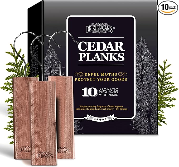 Dr. Killigan's Cedarwood Planks - Cedar Blocks for Clothes Storage, Great Alternative to Moth Balls for Closet, Drawer Deodorizer, Sustainably Harvested in USA (10-Pack)