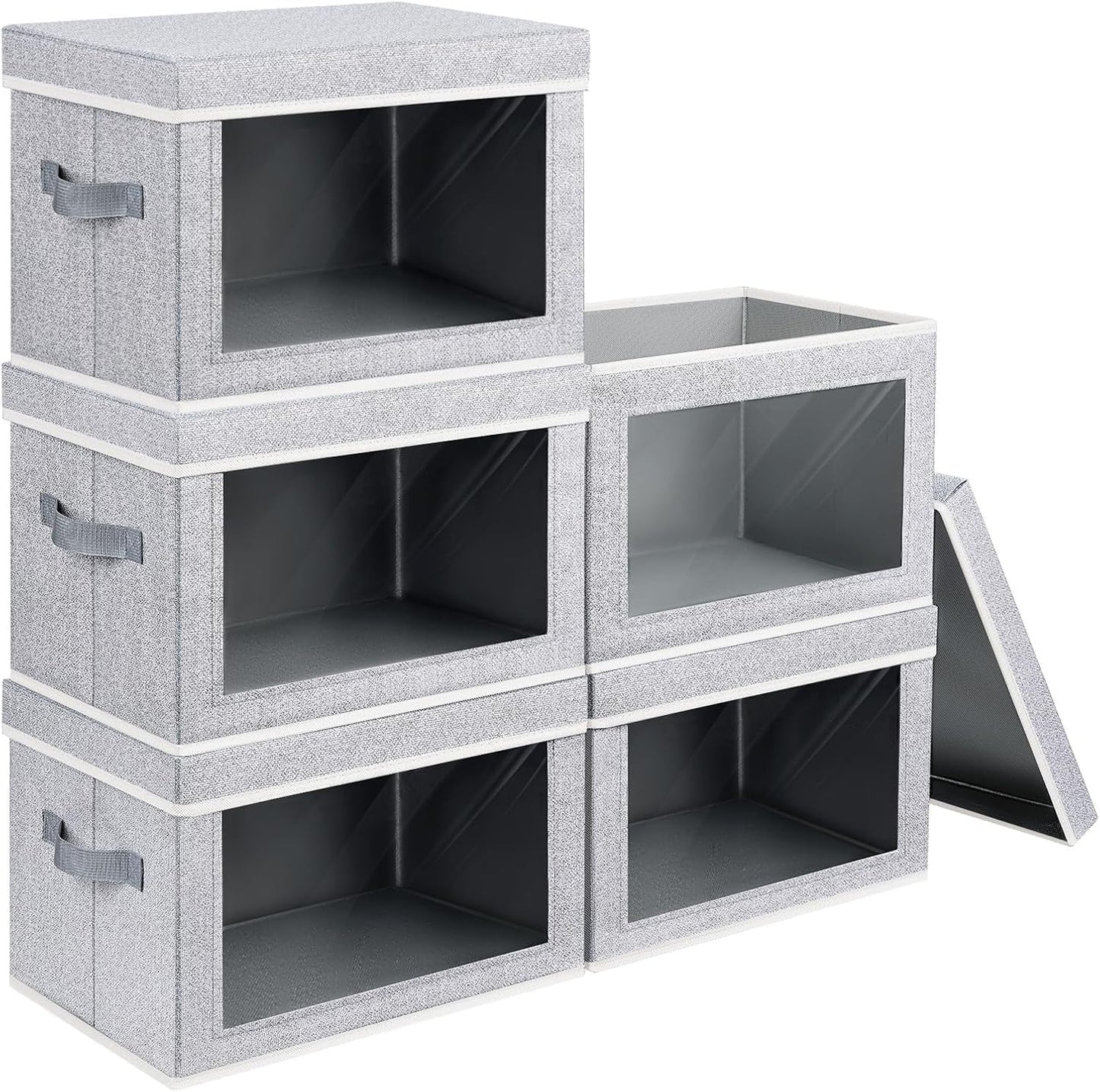 Stackable Storage Bins with Lids - Large Decorative Basket with Lids, Fabric Foldable Closet Organizer Bins, Shelf Organizer for Living Room, Dorm, 5 Pack, Blended