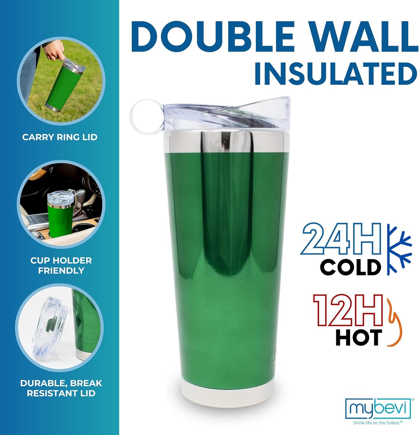 Classic Premium Stainless Steel Tumbler with 12-Hour Temperature Control, Tritan Lid, and BPA-Free Construction | Green Mirror, 26 oz