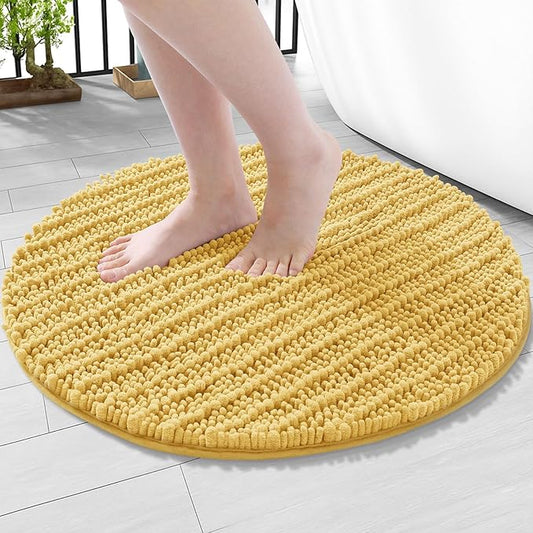 Arotive Luxury Round Chenille Bathroom Rug Mat, Extra Soft Thick Absorbent Shaggy Bath Rugs, Non-Slip Machine Wash Dry Plush Bath Mats for Bathroom, Shower and Tub, 24x24, Yellow