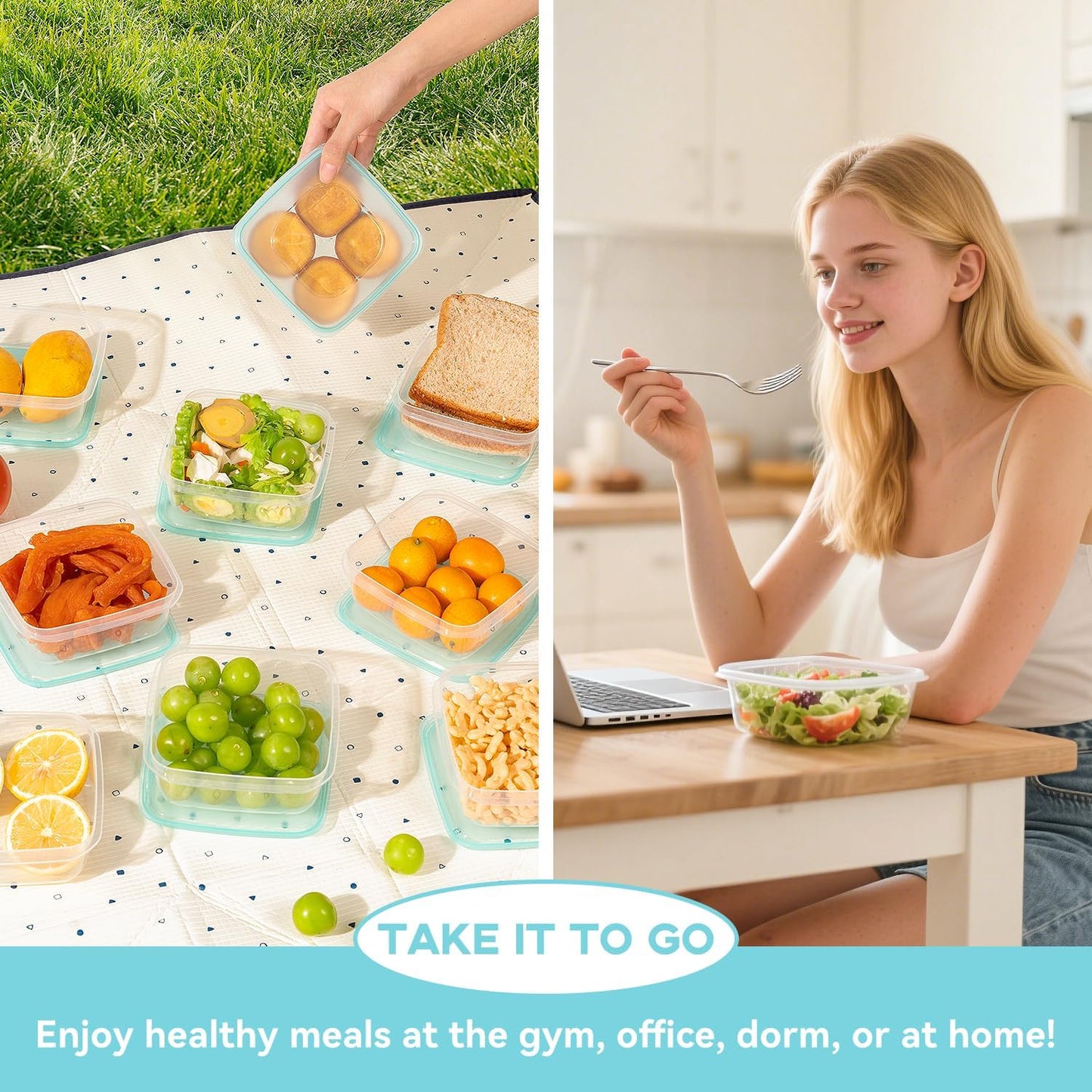 9-Piece Plastic Food Storage Container Set, Airtight Reusable BPA-Free Organization Canisters - Leakproof, Microwave, Dishwasher & Freezer Safe, Clear Square Box with Mint Green Lids