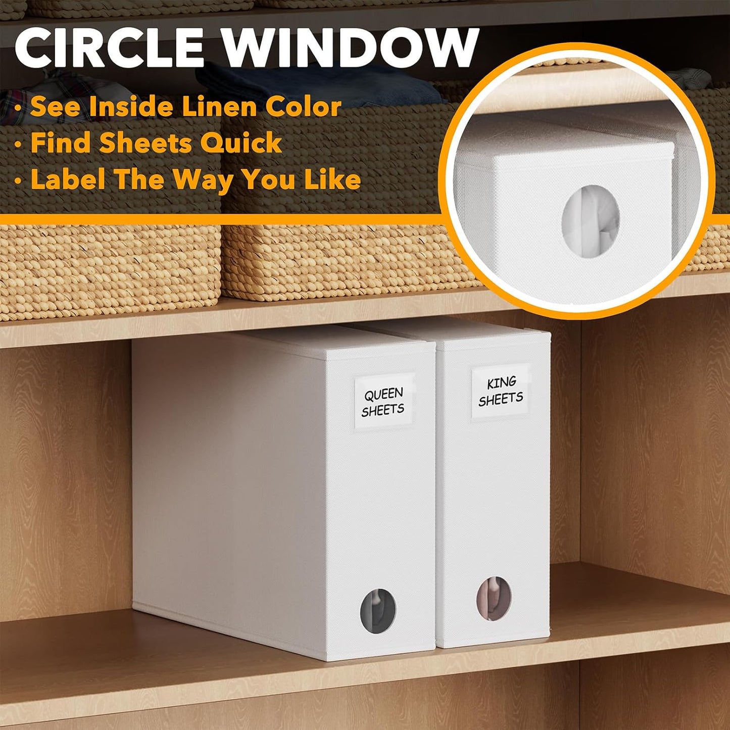 SpaceAid 2 Pack Bed Sheet Organizers and Storage, Foldable Sheet Organizer for Linen Closet, Sheets Set Folder Keeper with Window XL (Queen & King Size) Organizing Bedding Container, White