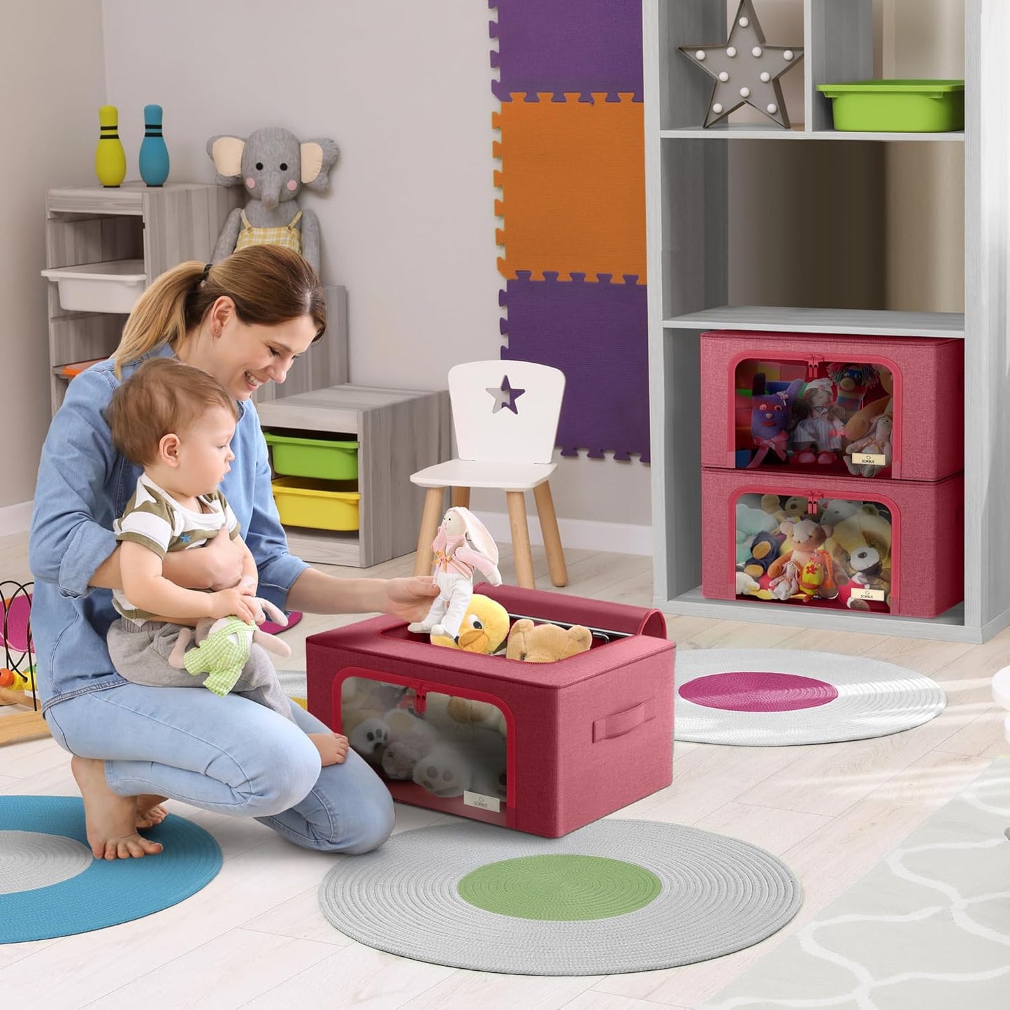 Sorbus Storage Bins with Metal Frame - Stackable & Foldable Clothes Organizer Bags - Oxford Fabric Storage Containers with Large Clear Window & Carry Handles, Bedroom Organization for Bedding & Linen